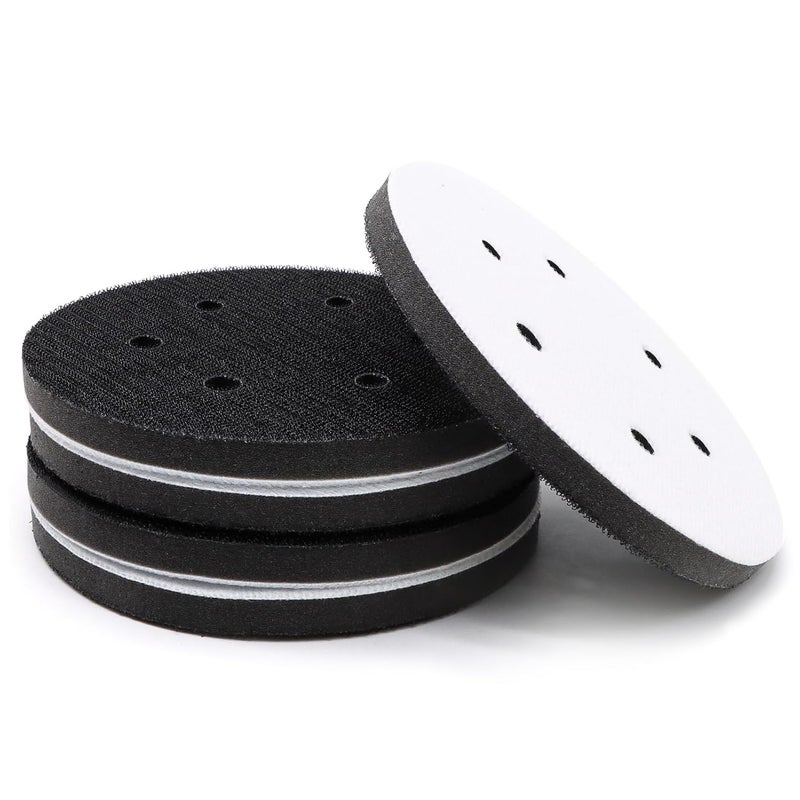 SIJDIEE 5 Pack Interface Pads, 6 Inch 6 Holes Hook and Loop Soft Density Sponge Cushion Buffer Backing Pad, Foam Sanding Interface Pads for Orbital Sander Automotive Woodworking Polishing - Image 1